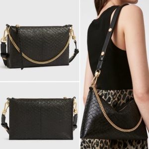 All Saints Eve Leather Crossbody Bag Black Python Snake Embossed